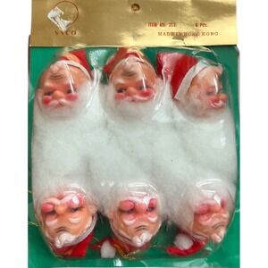 Vintage Mid Century Christmas Santa Head Ornaments‎ Plastic Felt Holiday NEW